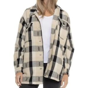 Lucky Brand Black and Cream Plaid Flannel Shacket